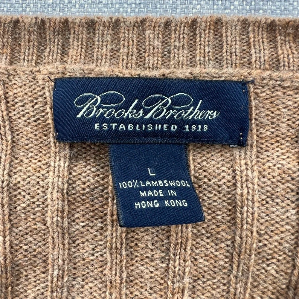 VTG 90s Brooks Brothers V-Neck Sweater Men Large Camel Lambswool Ribbed Knit Ivy
